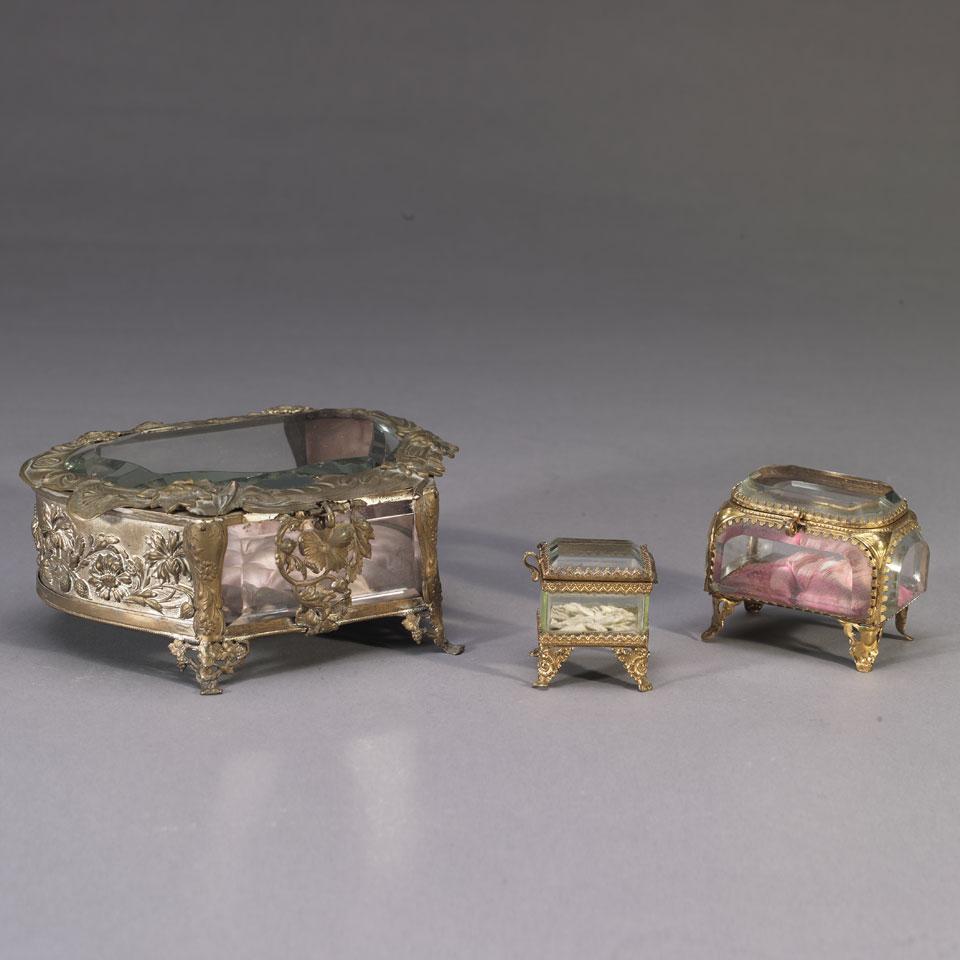 Group of Three French Bevelled Glass and Gilt Metal Dresser Boxes, 19th century