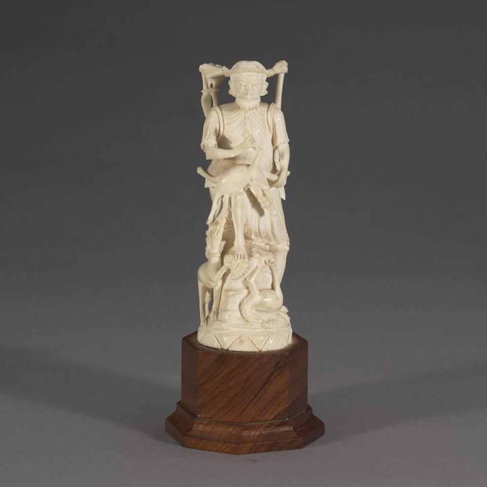 German Carved Ivory Figure of a Hunter, early 20th century