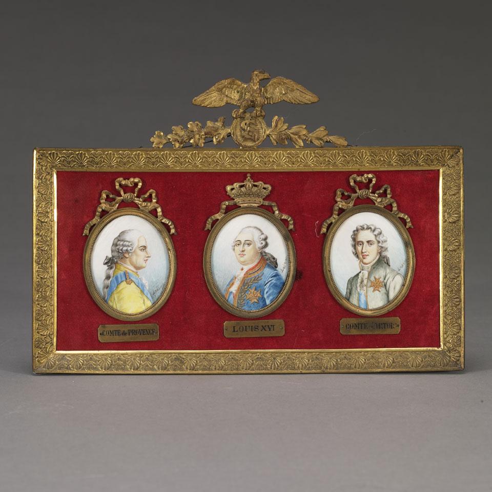 French Ivory Portrait Miniatures of Louis XVI, the Compte de Provence, and the Compte d’Artois, early 20th century