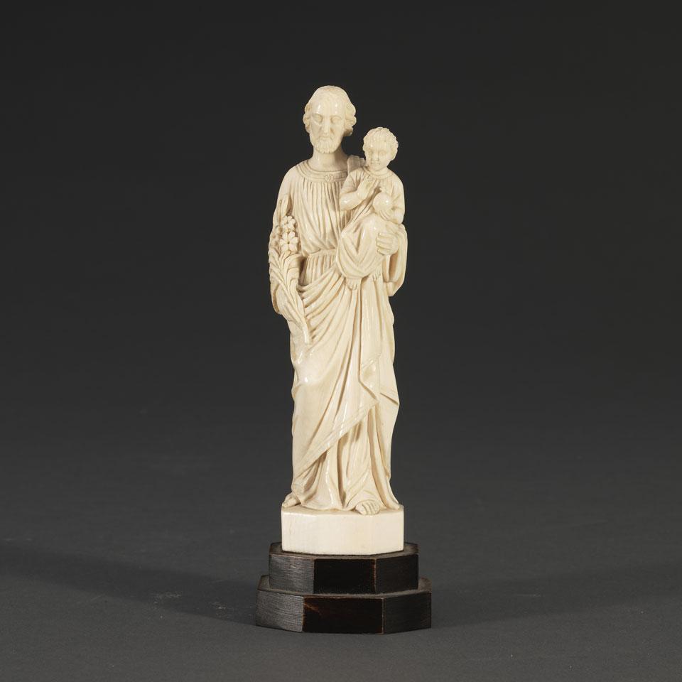 French or German Carved Ivory Figure of St. Joseph, late 19th century