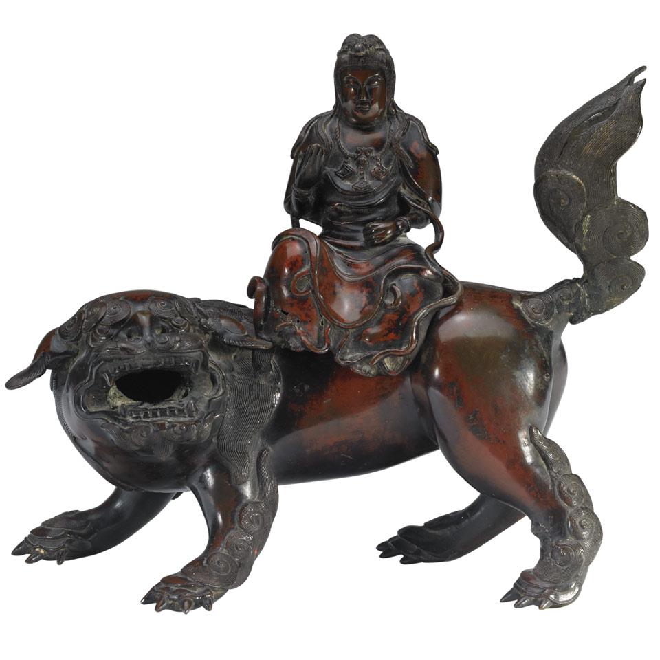 Bronze Censer with Seated Kanon, Taisho Period (1912-1926)