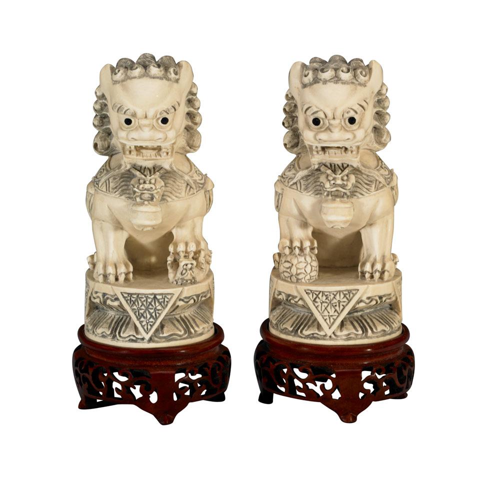 Ivory Carved Fu-Lions 