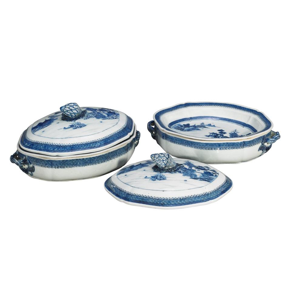 Pair of Export Blue and White Tureens, Qing Dynasty, 19th Century