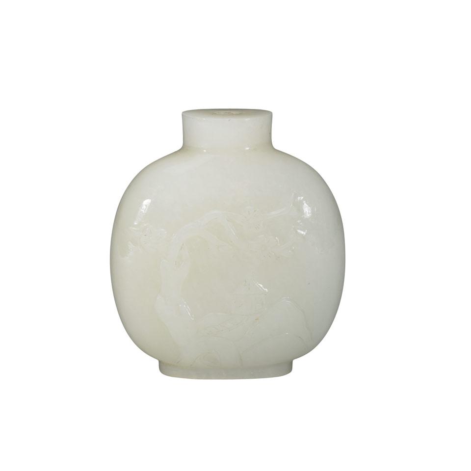 White Jade Carved Snuff Bottle, Qing Dynasty, 19th Century