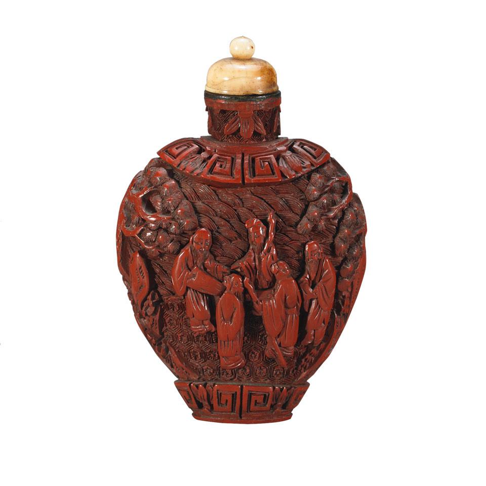 Fine Cinnabar Lacquer Snuff Bottle, 19th Century