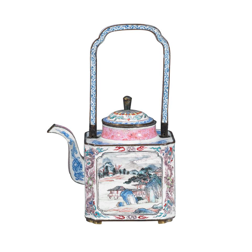 Export Canton Enamel Teapot and Cover, Qing Dynasty, 19th Century
