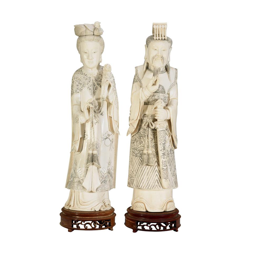 Pair of Ivory Carved King and Queen