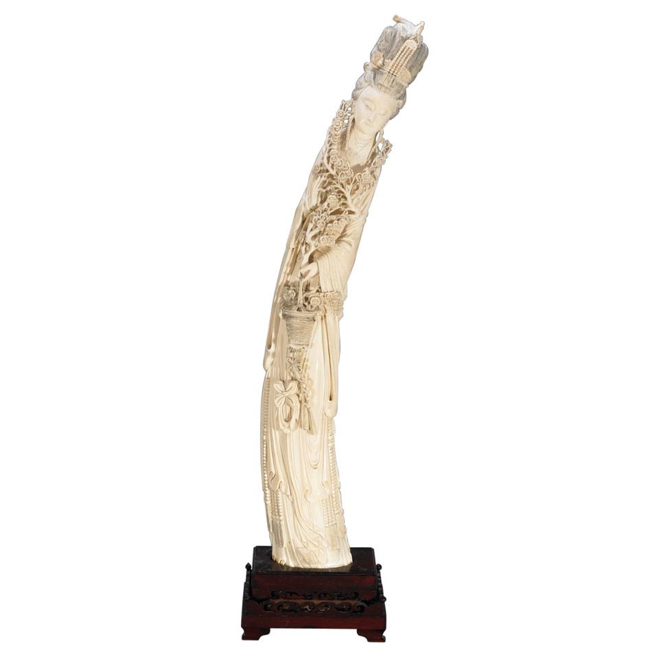 Large Ivory Carved Standing Beauty
