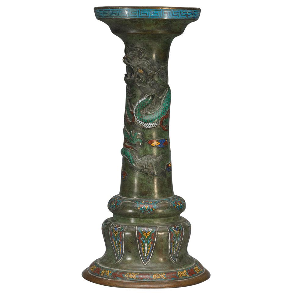 Bronze Champlevee Enamel Dragon Plant Stand, Early 20th Century