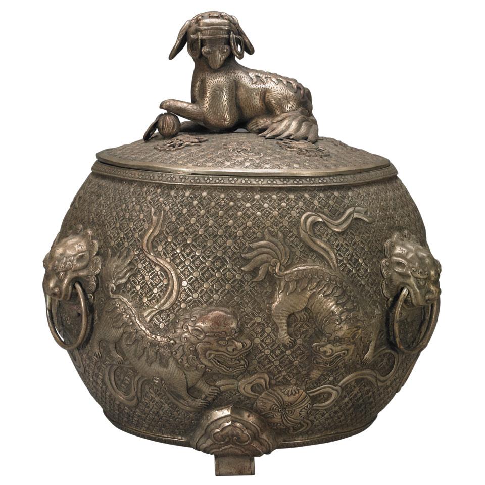 Large Silver Alloy Tripod Censer, Tibet, Early 20th Century