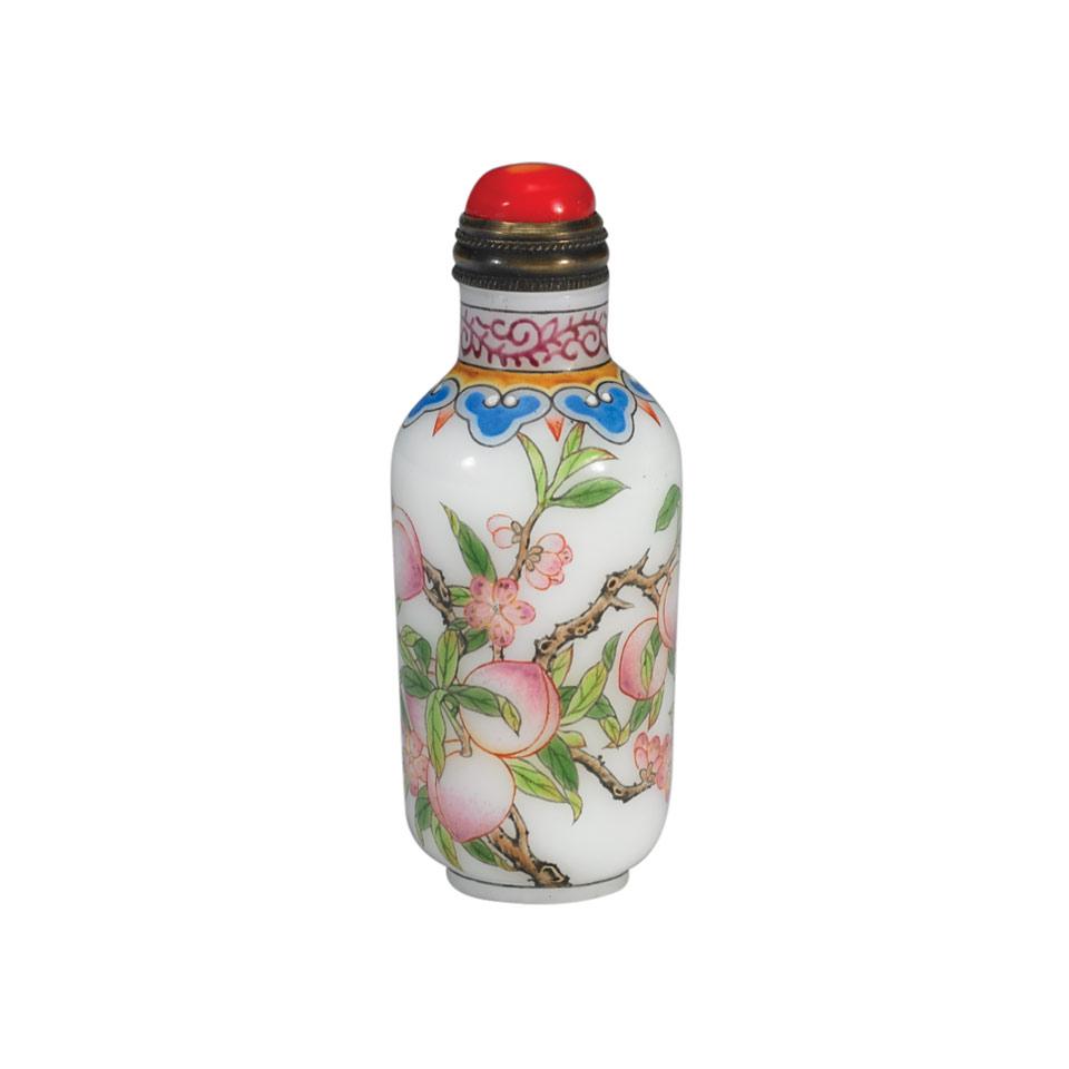 Famille Rose Enameled Glass Snuff Bottle, Qianlong Mark