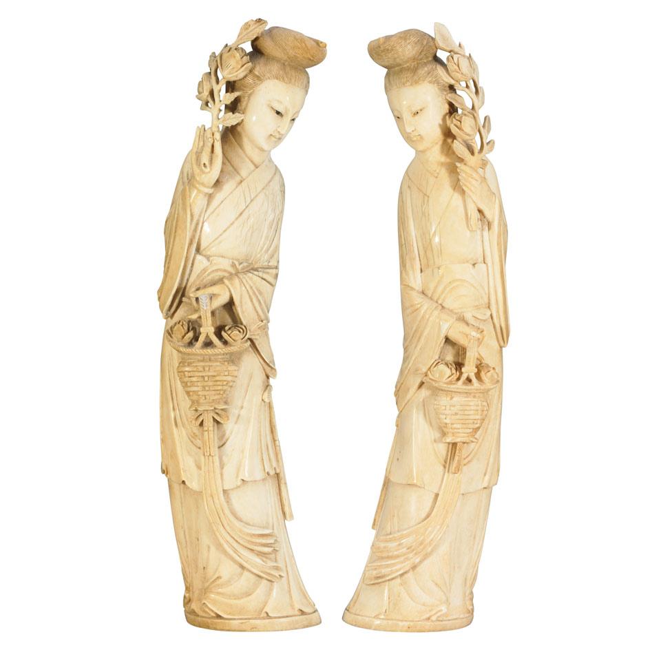 Pair of Ivory Carved Beauties