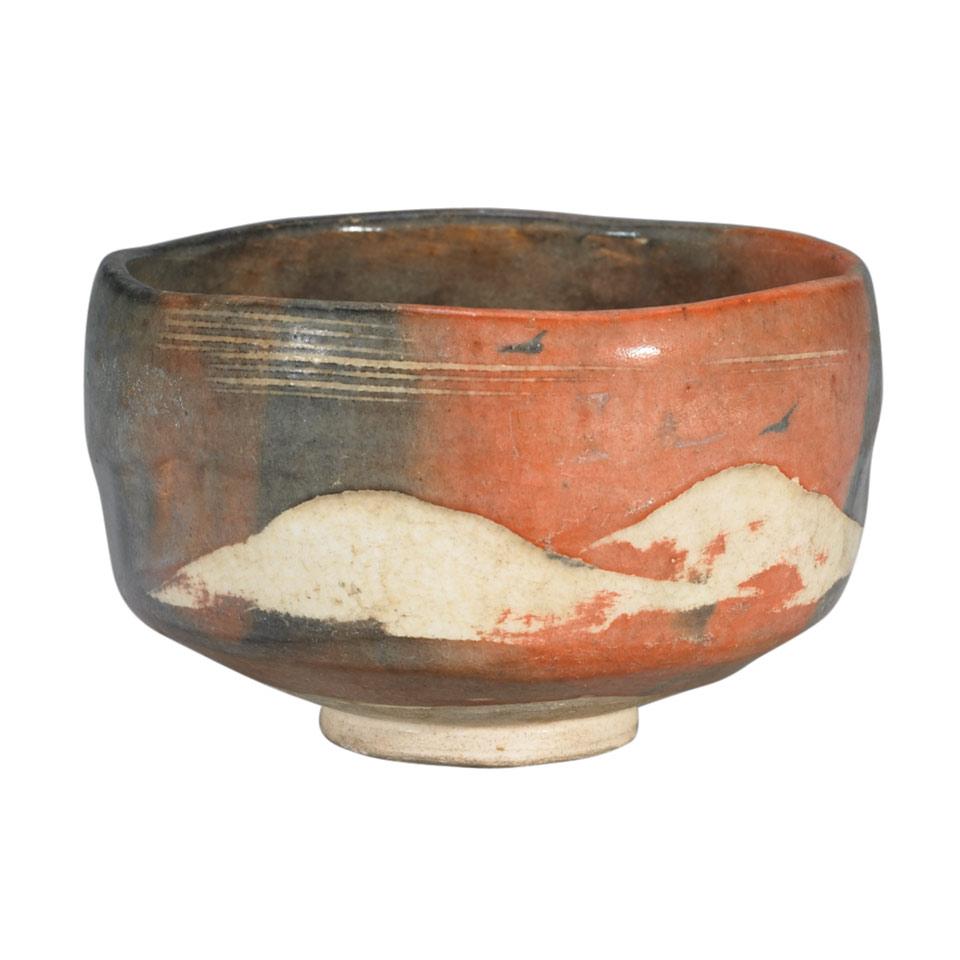Raku Ware Tea Bowl, Chawan, Stamped Waraku