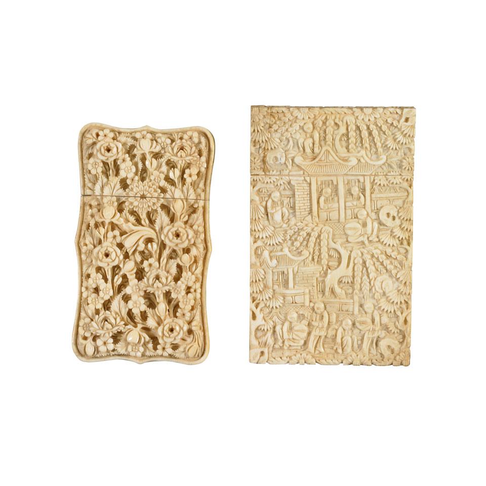 Two Export Ivory Carved Card Cases, Qing Dynasty, 19th Century