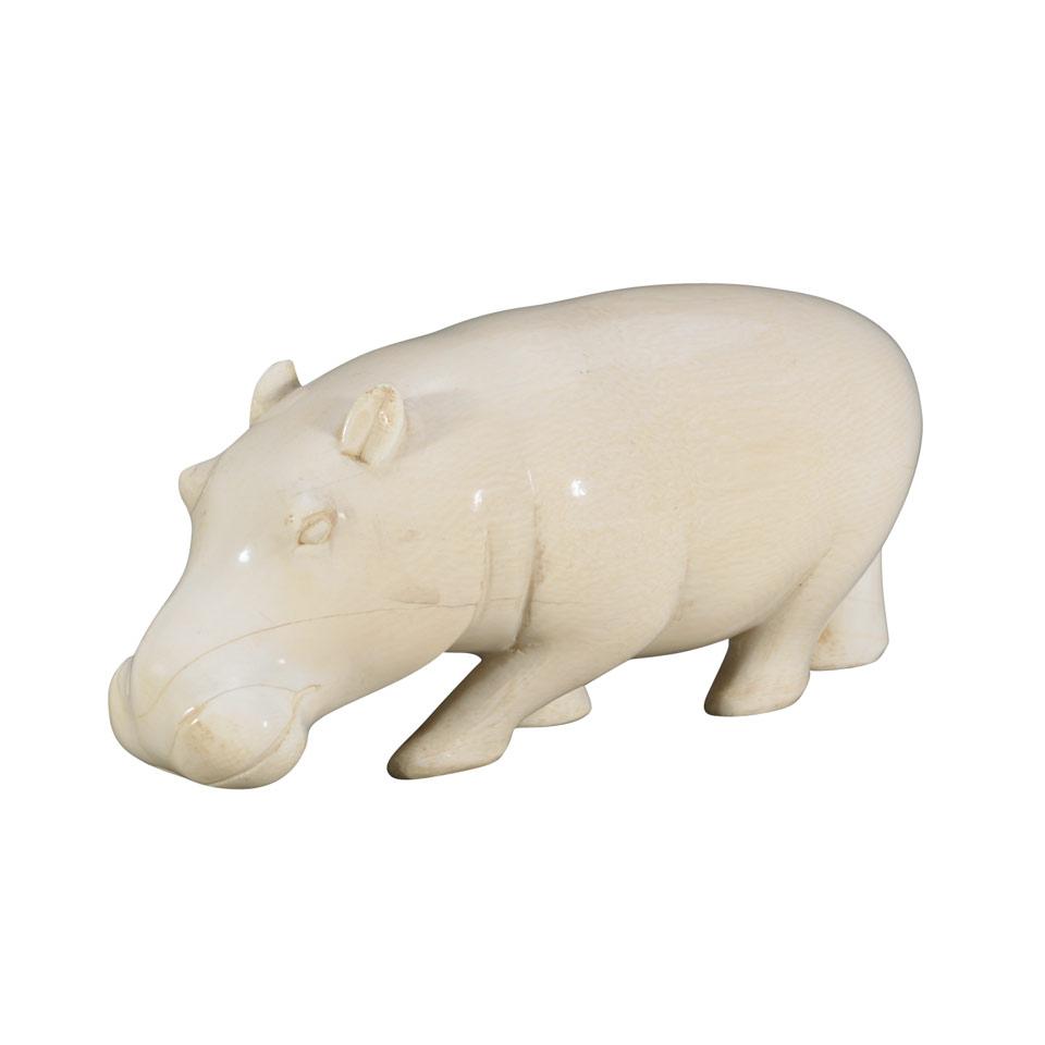 African Ivory Carved Hippopotamus