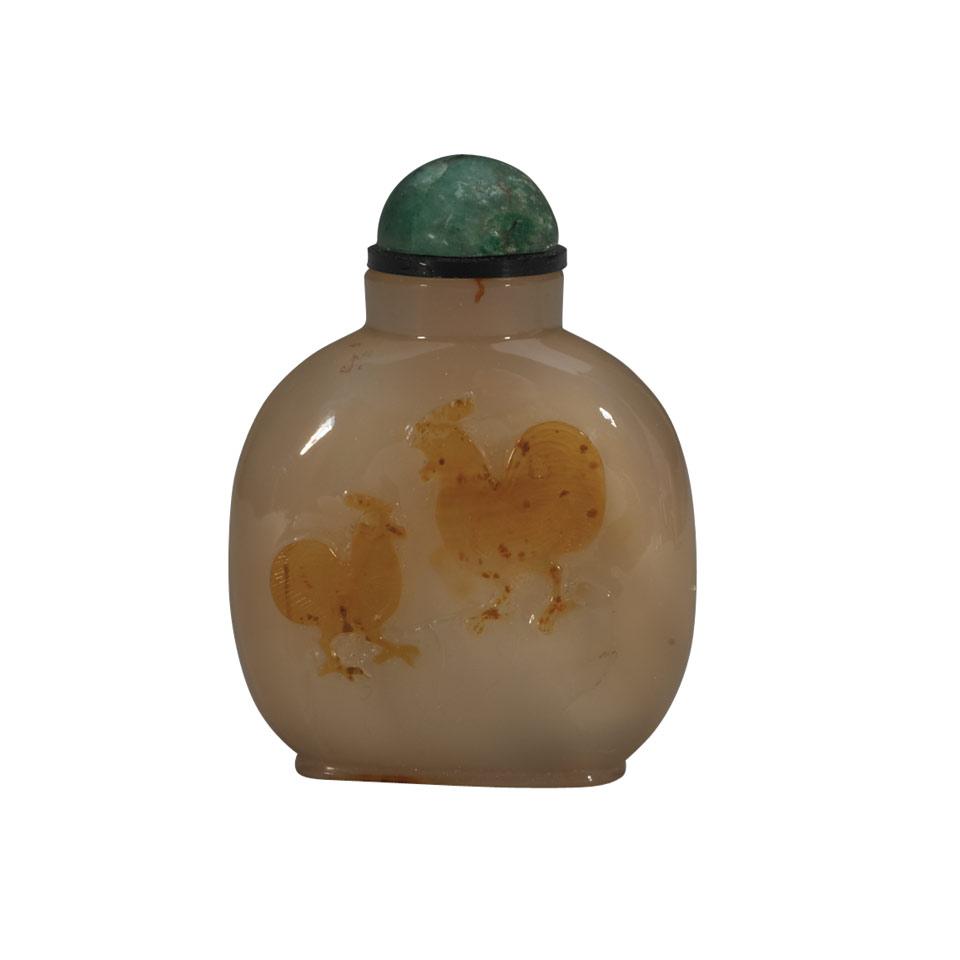 Agate Carved ‘Rooster’ Snuff Bottle, 19th Century