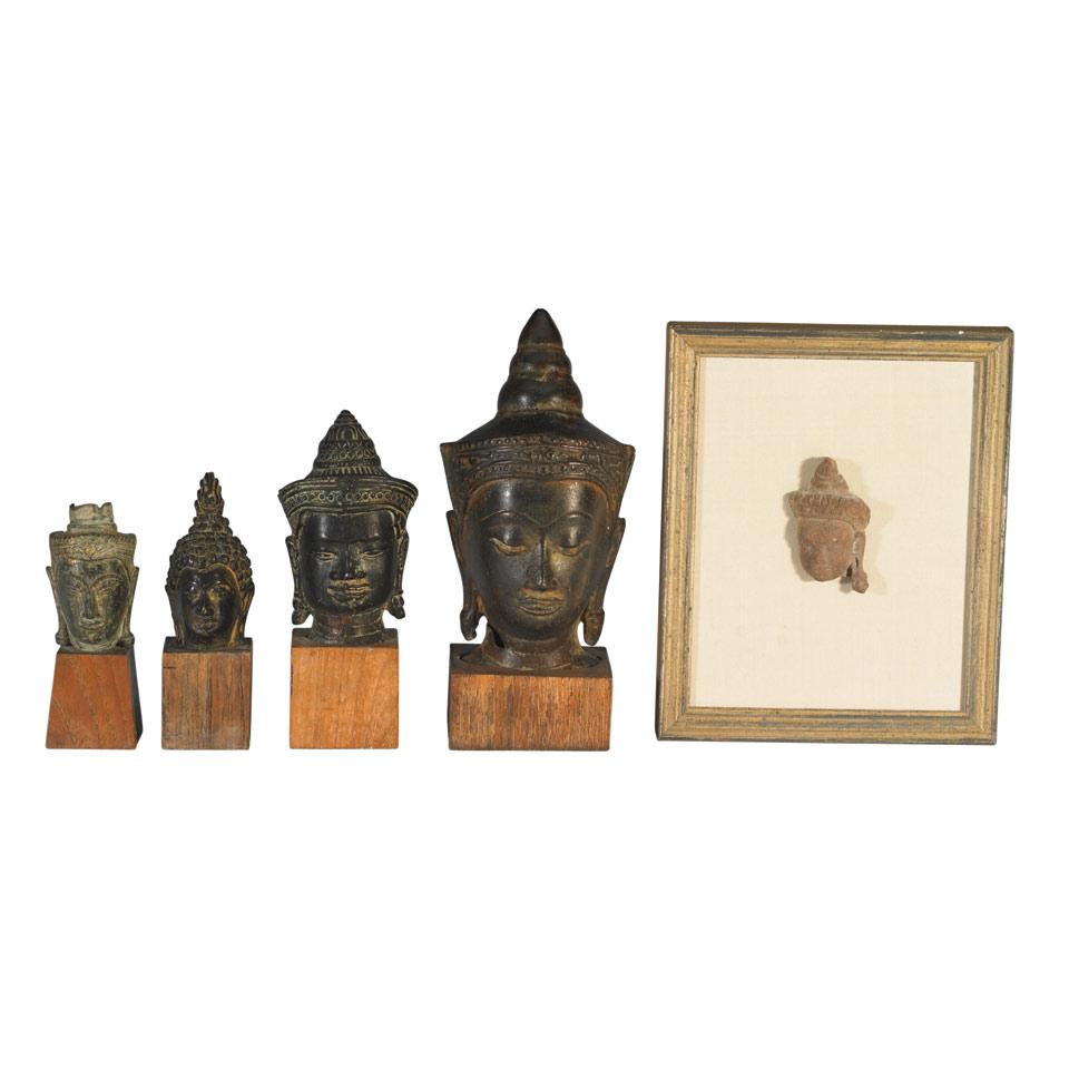 Four Bronze Buddha Heads, South East Asia