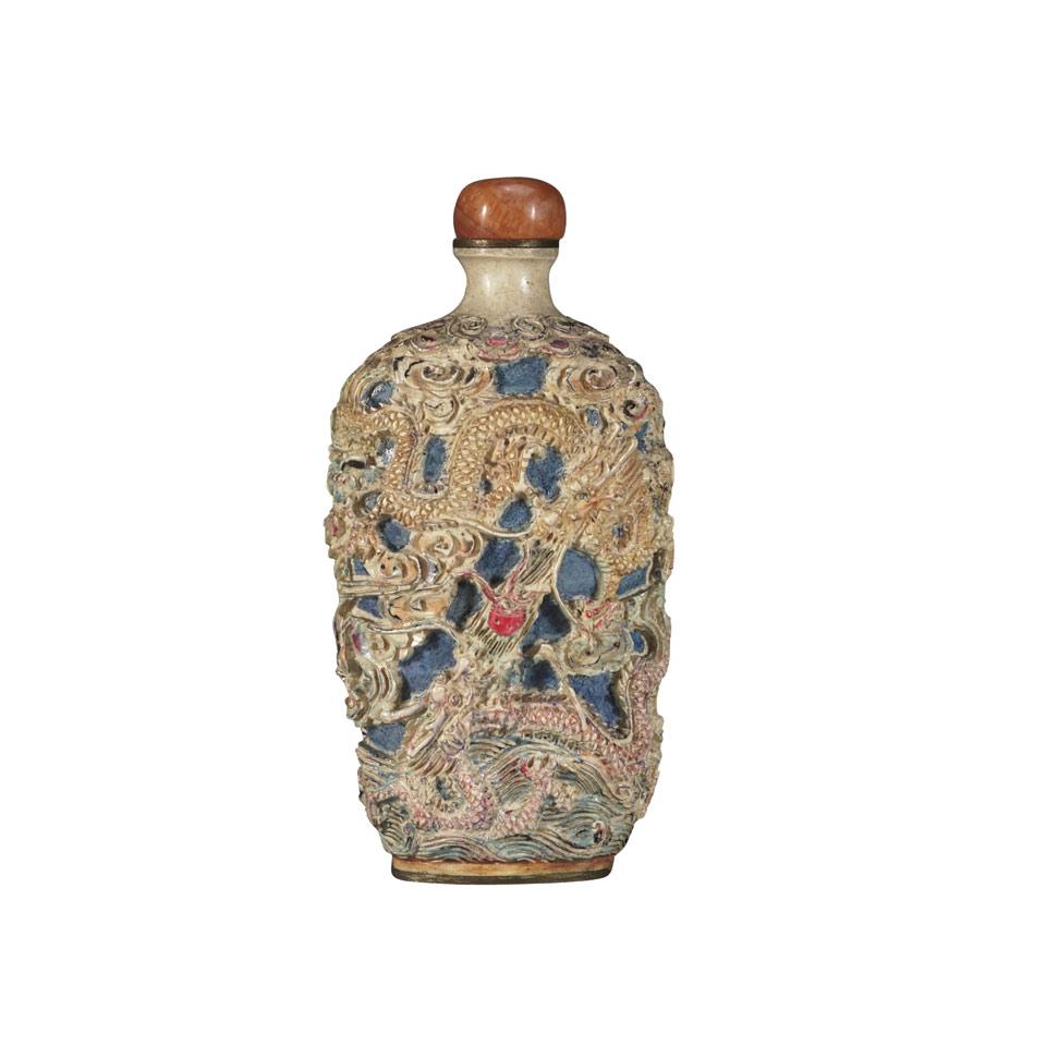Tinted Porcelain  Snuff Bottle, Qianlong Mark, 19th Century