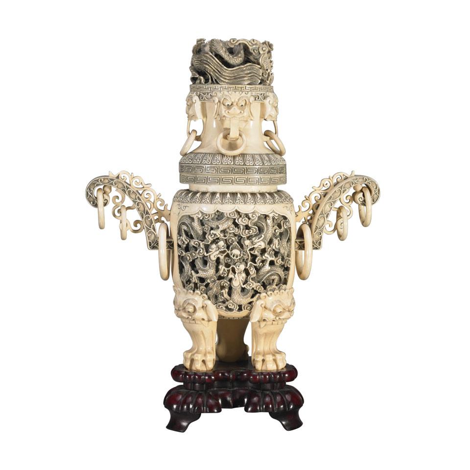 Ivory Carved ‘Dragon’ Tripod Censer
