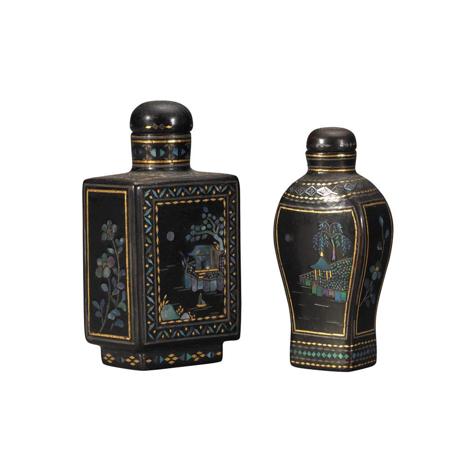 Two ‘Laq Burgaute’ Snuff Bottles, Qing Dynasty, 19th Century