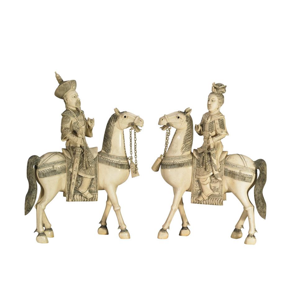 Ivory Carved King and Queen on Horse