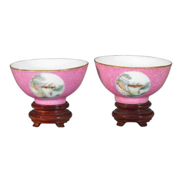 Pair of Famille Rose Landscape Cups, Hongxian Mark and Period (1915-1916)
