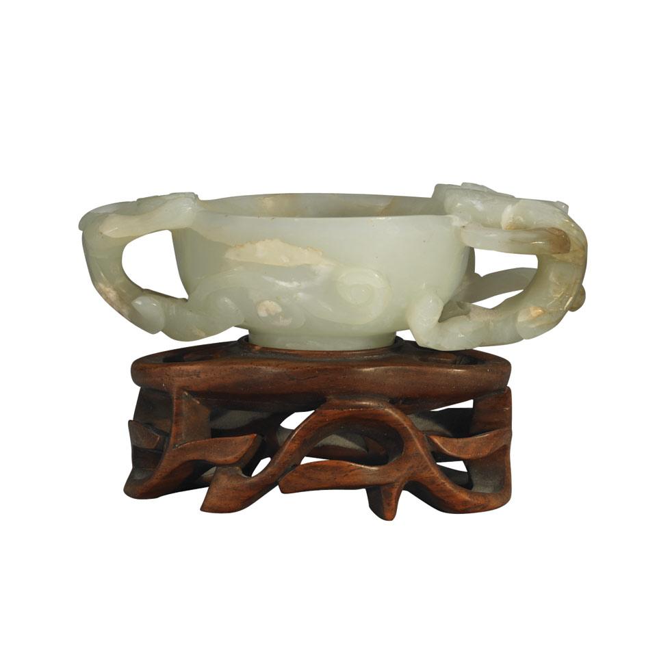 Pale Celadon Jade Dragon Cup, Qing Dynasty, 19th Century