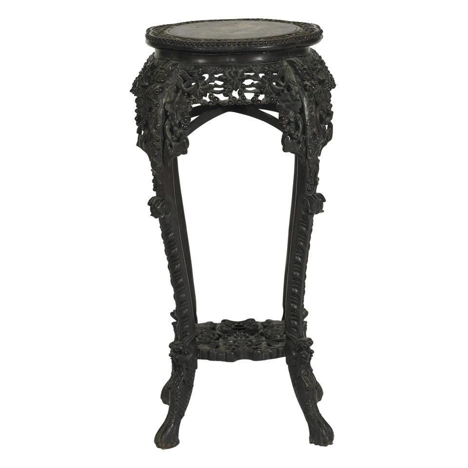 Hardwood Plant Stand with Marble Top, Early 20th Century