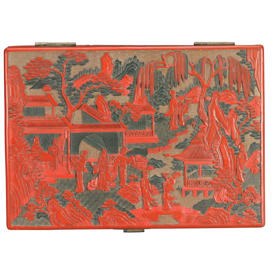 Carved Cinnabar Lacquer Three-Coloured Box, Qing Dynasty, 19th Century