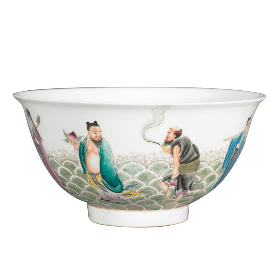 Famille Rose ‘Immortals’ Bowl, Qianlong Mark