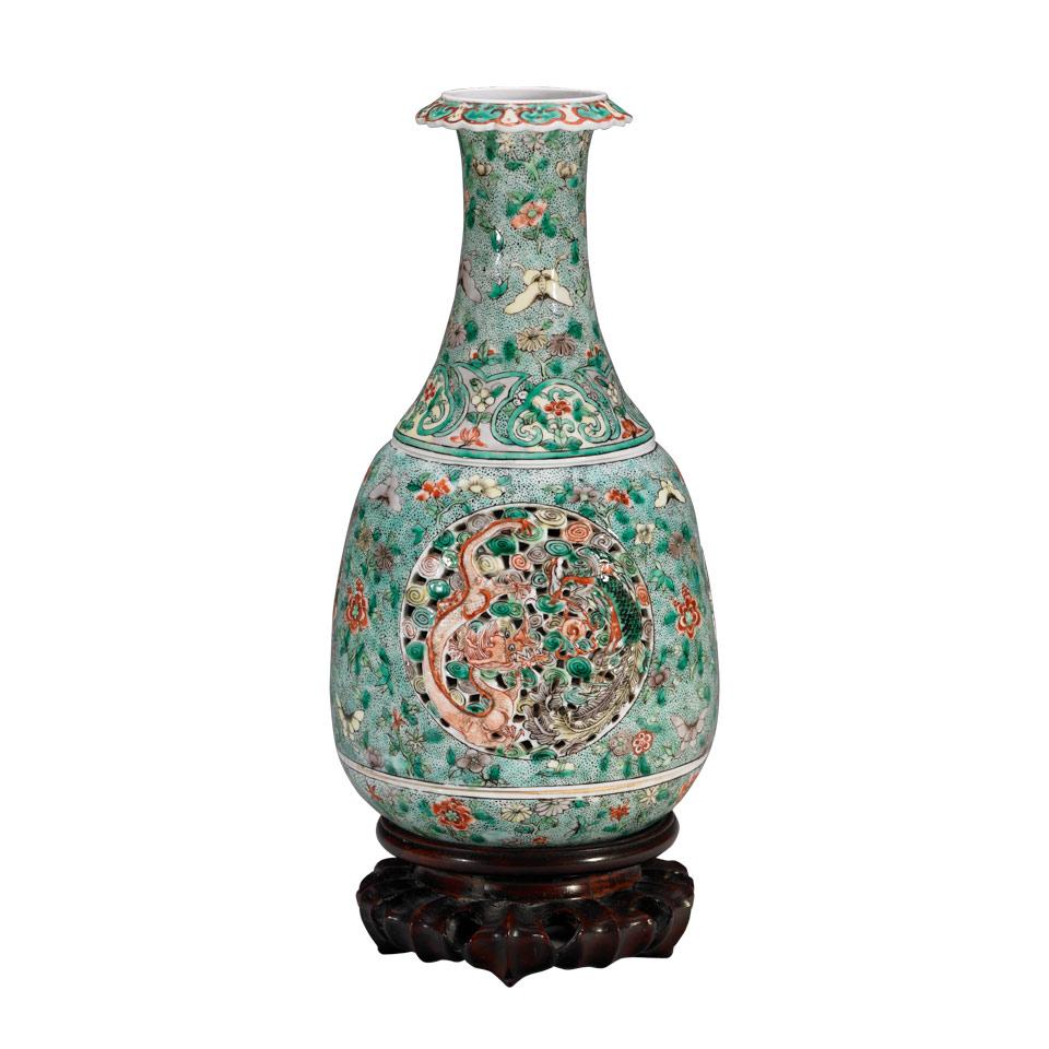 Unusual Famille Verte Three-Part Lantern Vase