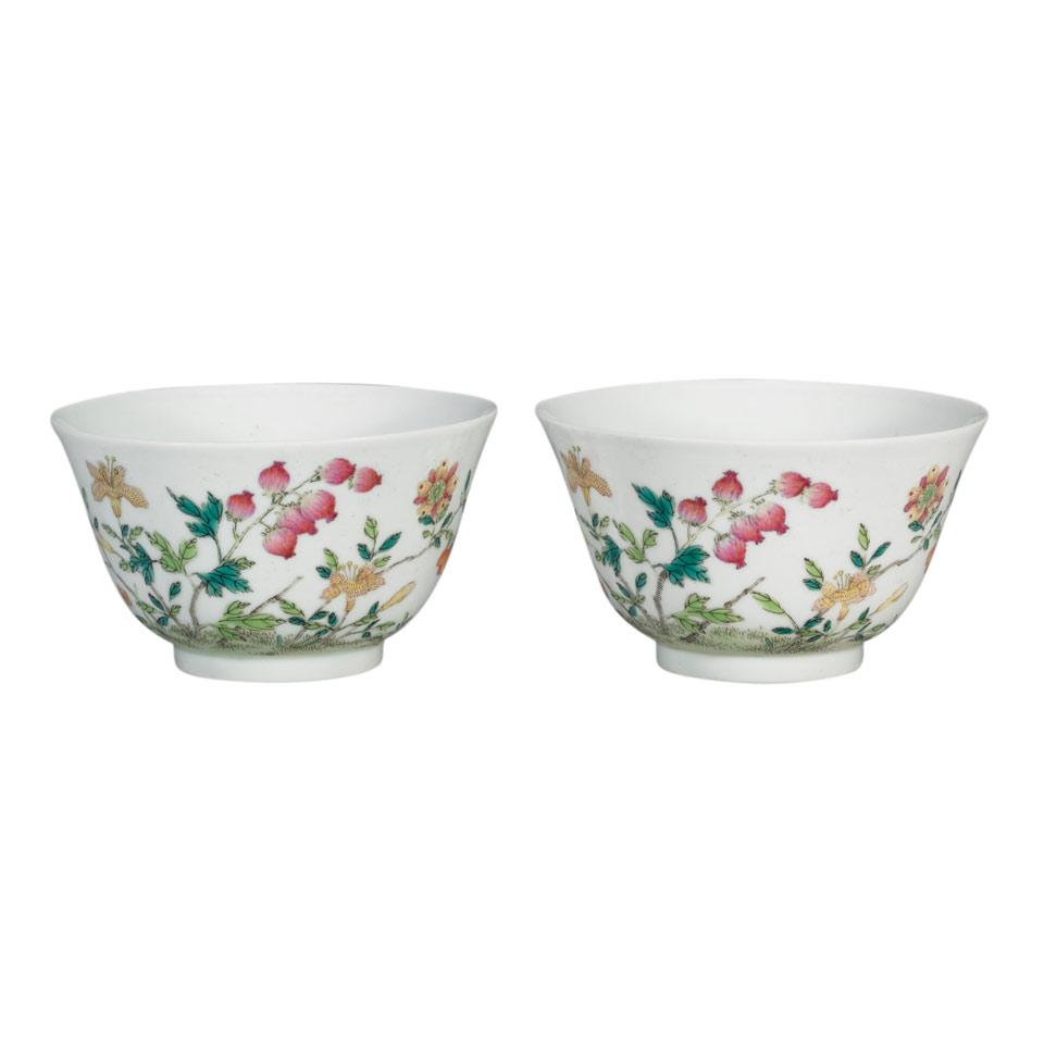 Pair of Famille Rose Floral Cups, Qing Dynasty, Daoguang Mark and Possibly of the Period (1821-1850)