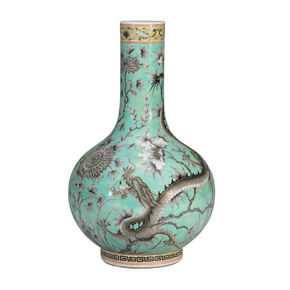 Grisaille and Turquoise Bottle Vase, Guangxu Mark