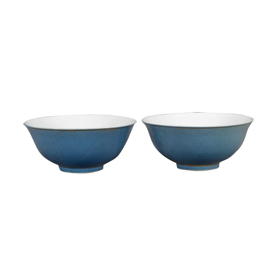 Pair of Gilt Decorated Blue Glazed Bowls, Qing Dynasty, Guangxu Mark and Period (1875-1908)