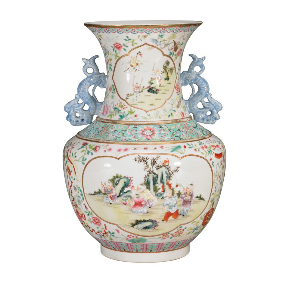 Large Famille Rose ‘Boys’ Hu Vase, Jiaqing Mark, Republican Period, Early 20th Century