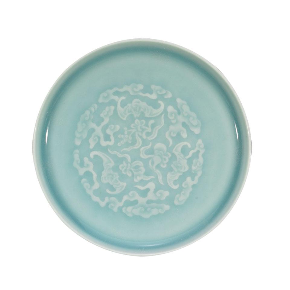 Powder Blue Glazed Dish, Qianlong Mark