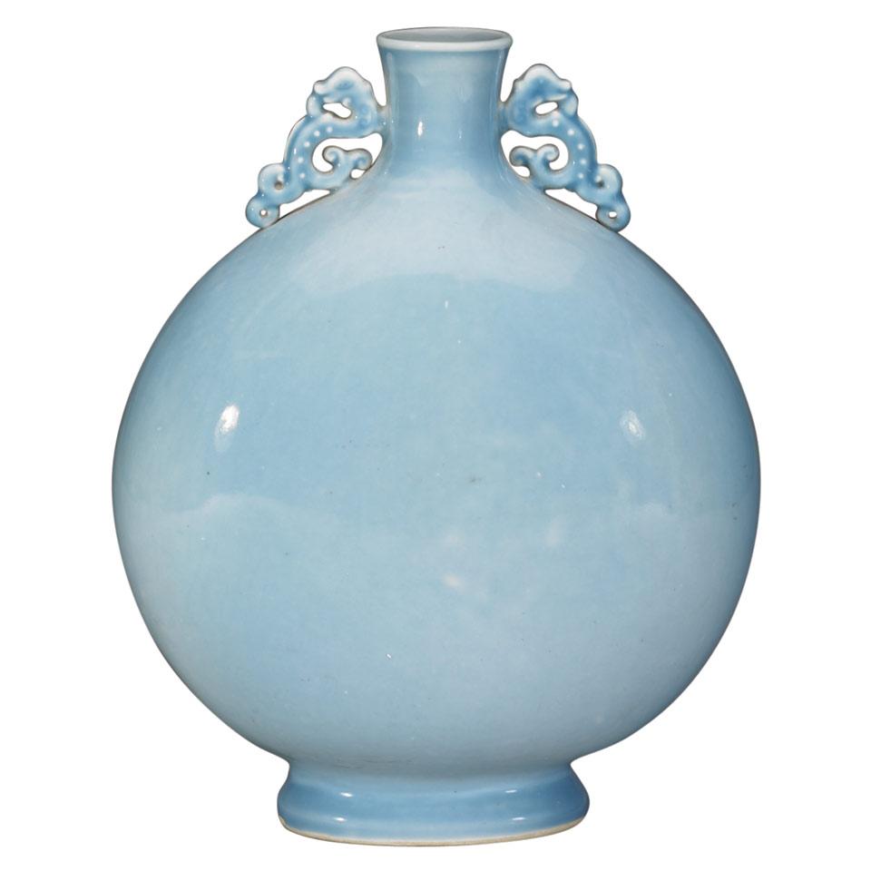 Sky Blue Glazed Moon Flask, Qianlong Mark, Qing Dynasty, 19th Century