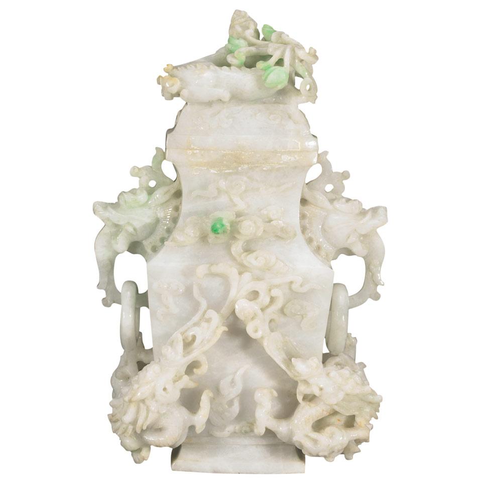 Jadeite Vase with Carved Dragons and Phoenix