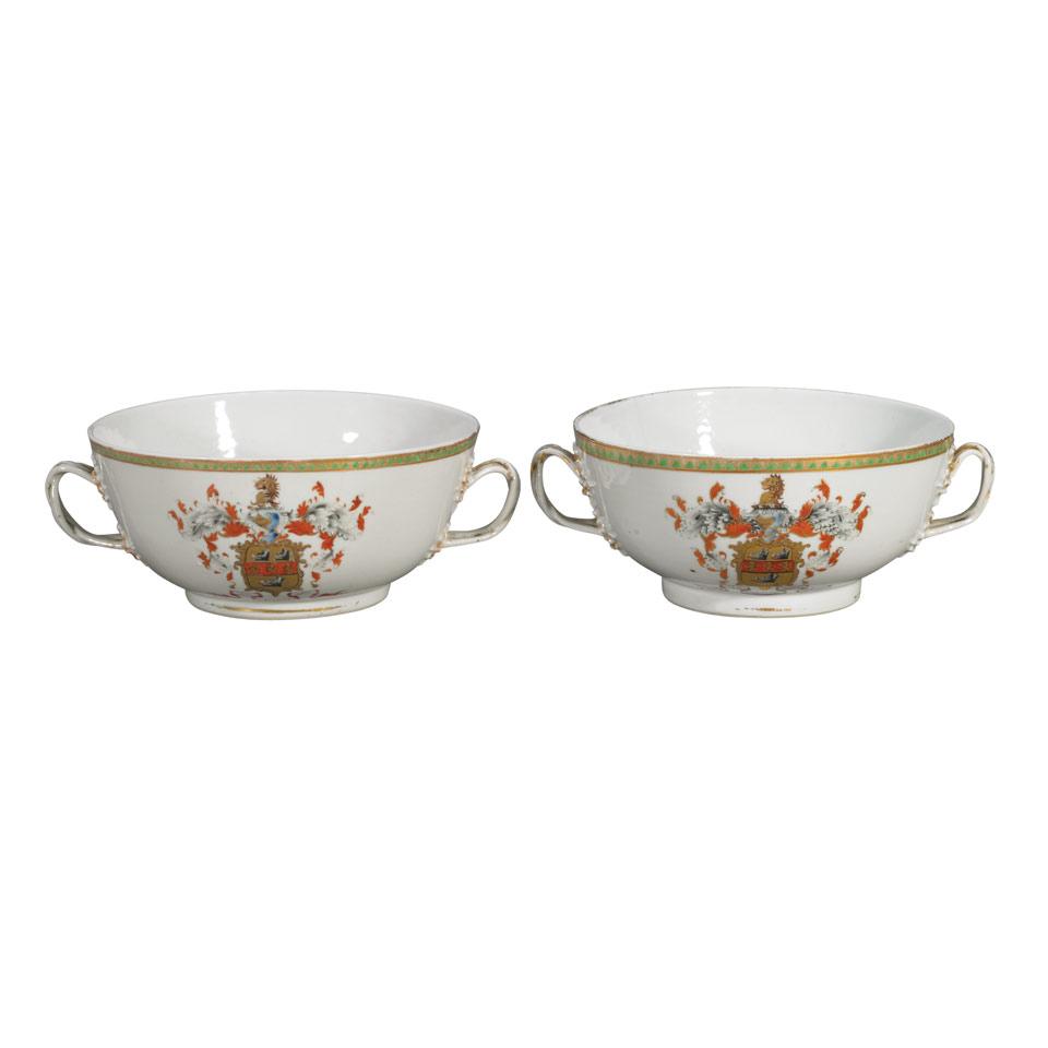 Pair of Famille Rose Armorial Soup Bowls, Qing Dynasty, 18th Century