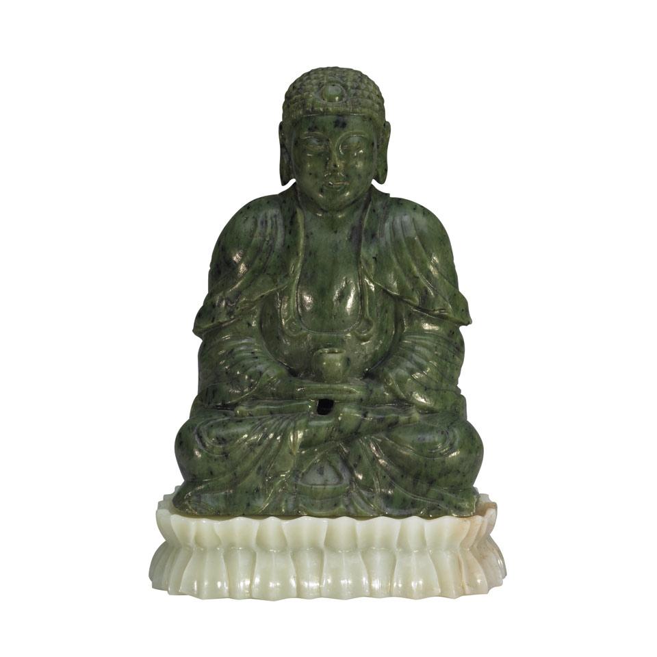 Large Spinach Green Jade Medicine Buddha and Stand