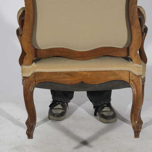 Pair of French Provincial Walnut Framed Open Armchairs