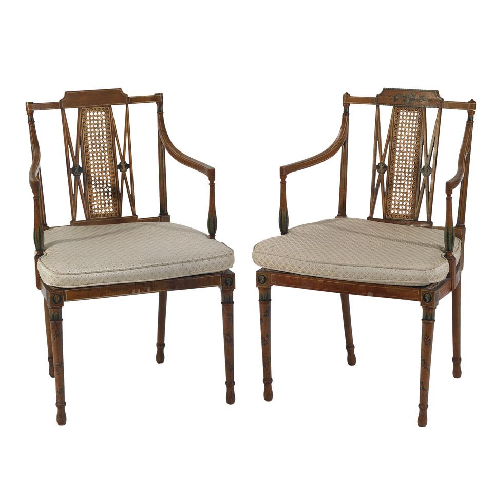 Pair of Edwardian Painted Mahogany Open Arm Chairs