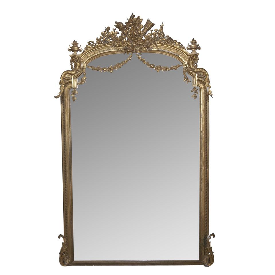 Large Louis XVI Style Giltwood and Gesso Mirror, mid 19th century