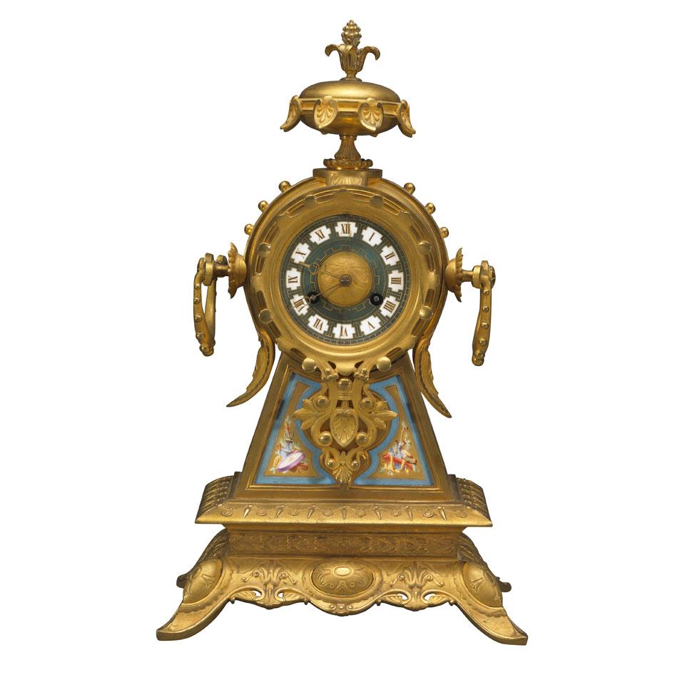 French Aesthetic Movement Gilt Bronze Mantel Clock, Howell & James, Paris, c.1870