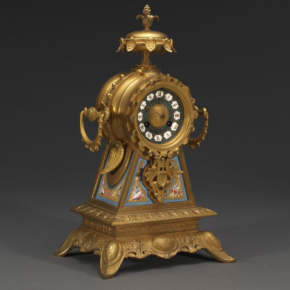 French Aesthetic Movement Gilt Bronze Mantel Clock, Howell & James, Paris, c.1870