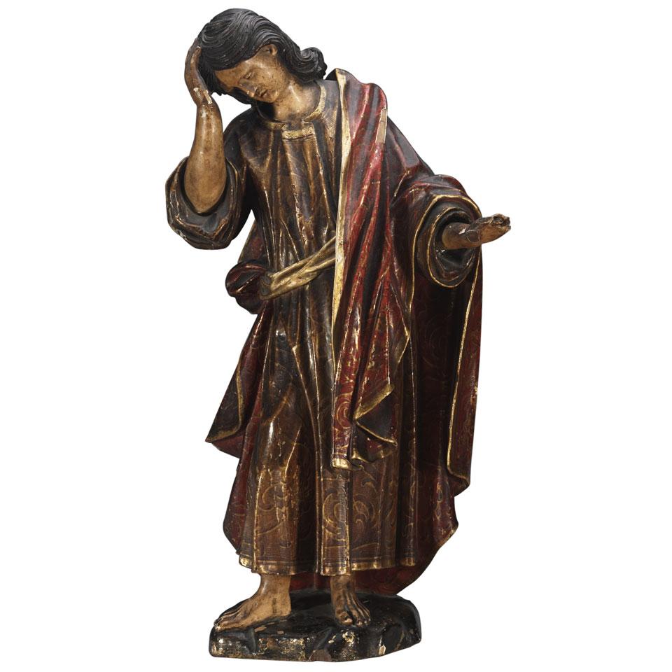 Spanish Carved, Polychromed and Parcel Gilt Figure of St. John the Evangelist, 18th/19th century