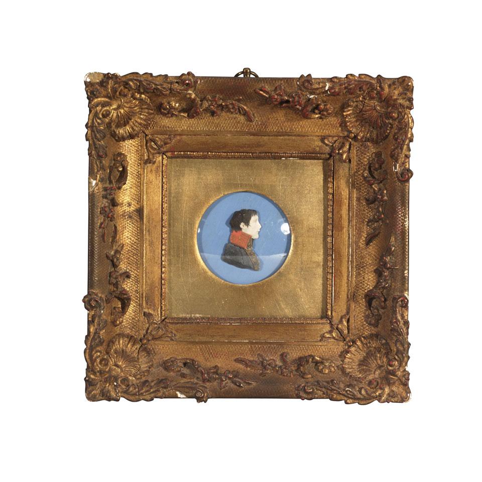 French Polychromed Wax Portrait Medallion of Napoleon, 1st Consul, early 19th century