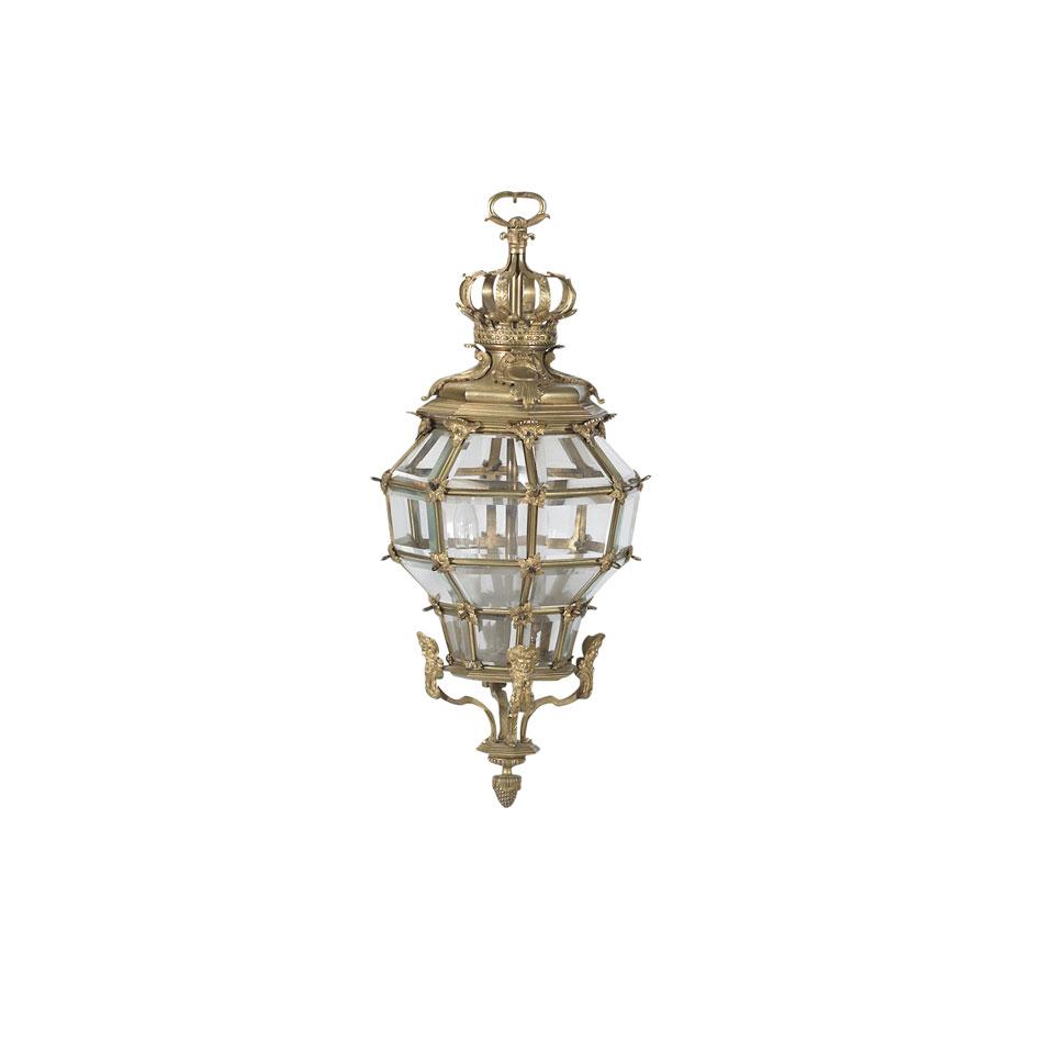 Louis XIV Style Gilt Bronze Hanging Hall Lantern, c.1900
