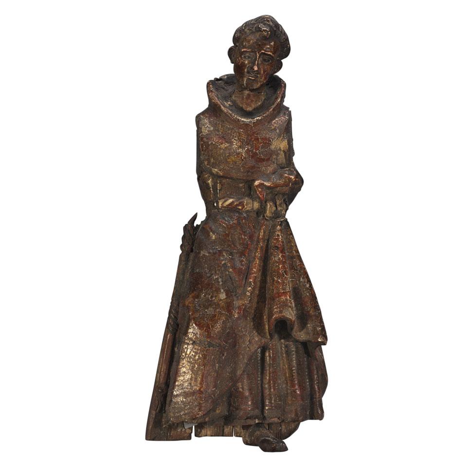 Italian Carved, Polychromed and Parcel Gilt Figure of St. Lawrence, 15th/16th century
