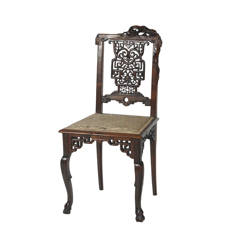 Carved Asian Influenced Side Chair by Gabriel Viardot